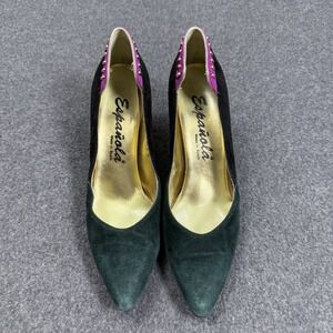Española Suede Stud Heel Pumps Made in Spain Green Purple Womens 6.5